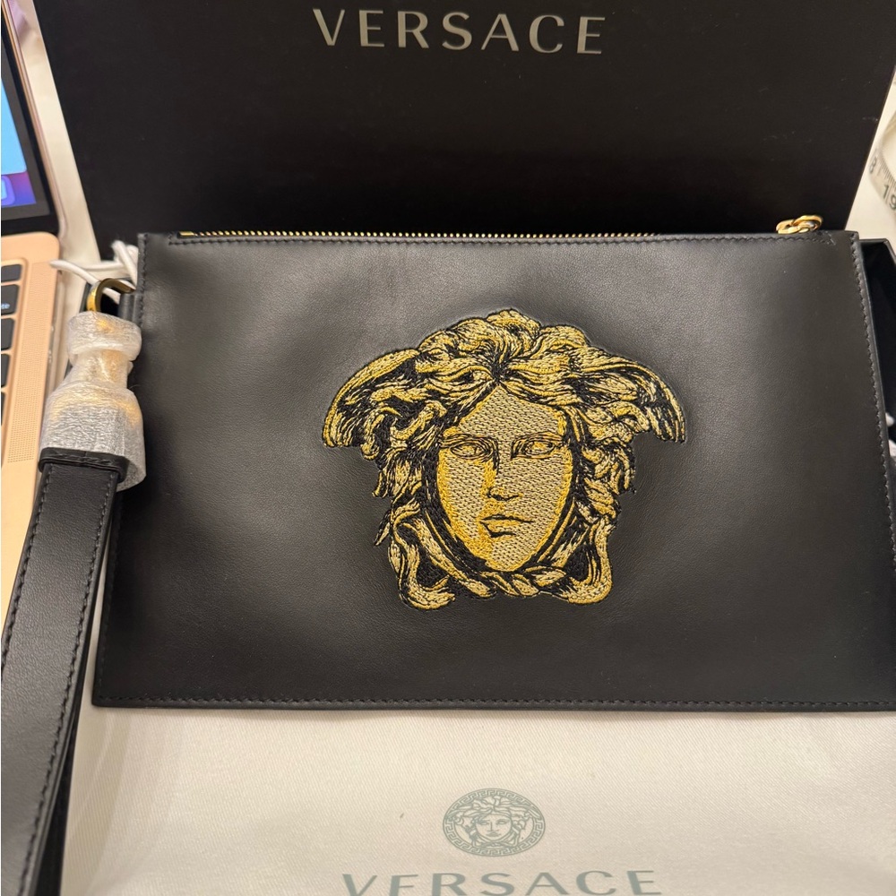 Versace Black and Gold Medusa Clutch